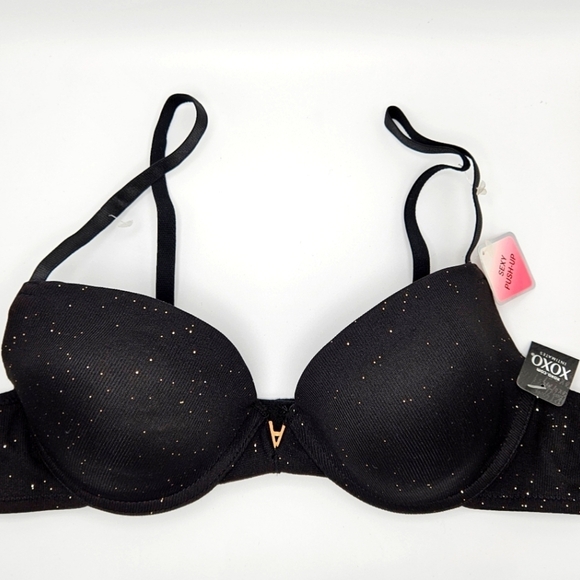 NEW XOXO Black & Gold Glitter Sparkle Sexy Push Up Bra 36B - Picture 1 of 6